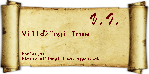 Villányi Irma névjegykártya